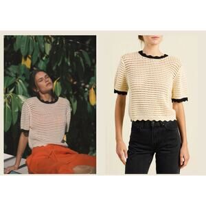 Trovata Jules Sweater T‑Shirt AW/Black Trim Size M Cottagecore Preppy